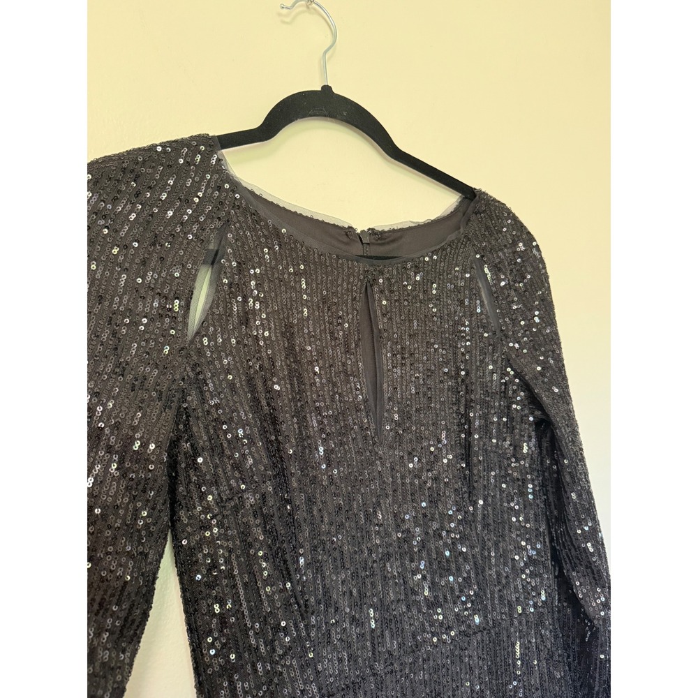 Black Sequin Long Sleeve Maxi Dress Shoulder Cut Out Side Slit Formal Gown - Picture 7 of 16
